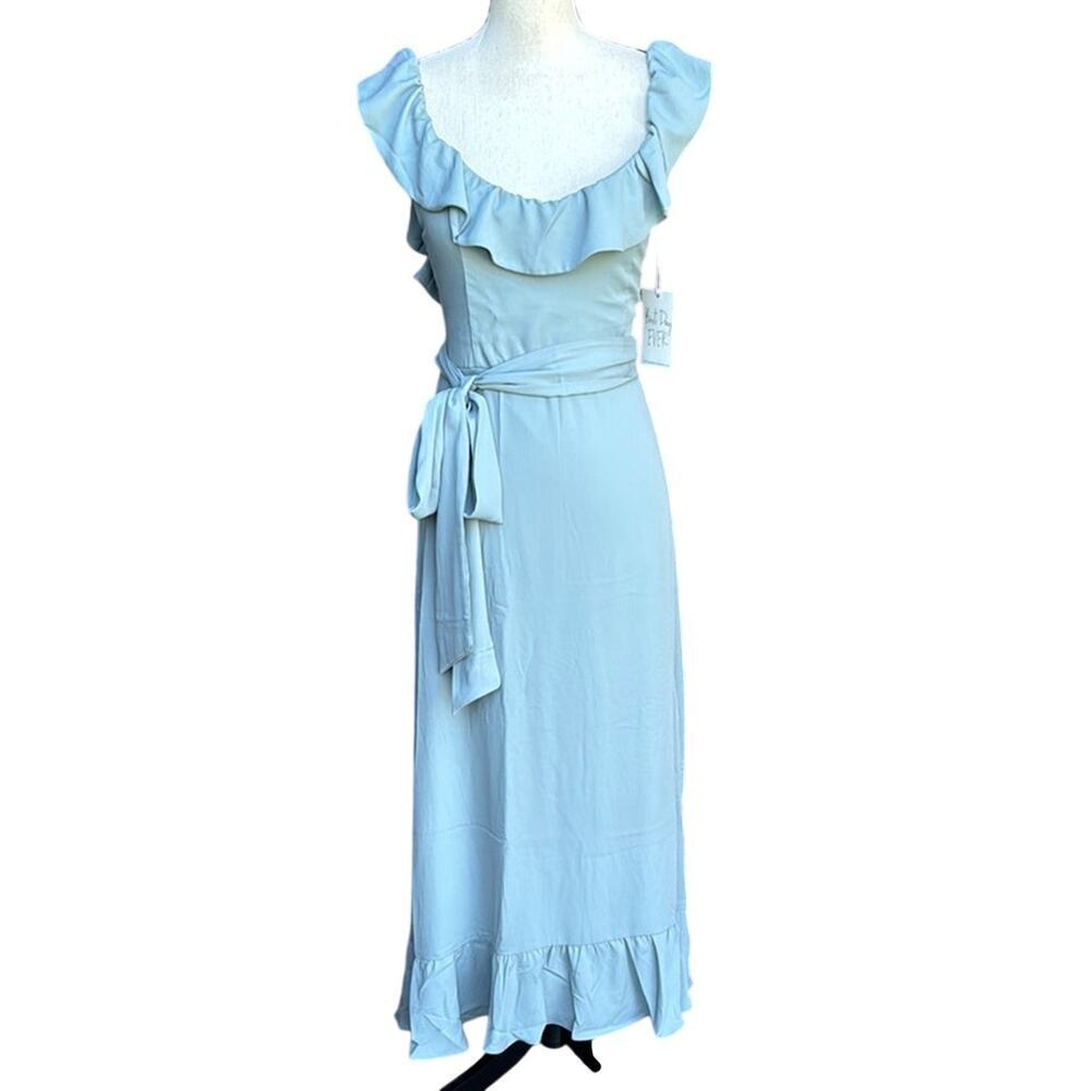 Show Me Your Mumu Alexis Midi Dress Steel Blue Chiffon NWT Size Small Wedding